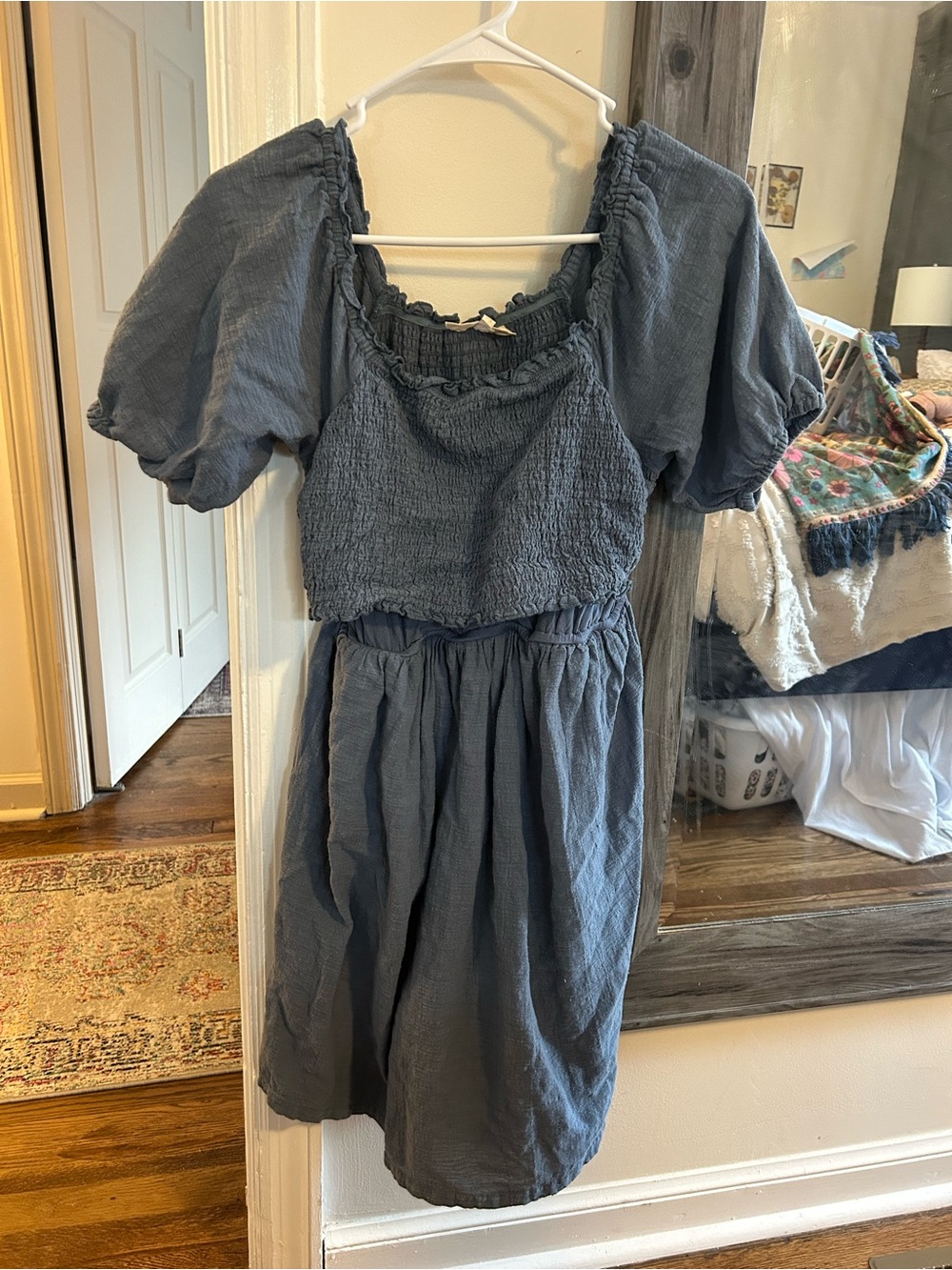 Nursing friendly Slate Blue Puff-Sleeve Dress